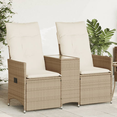 Gartensofa 2-Sitzer Verstellbar mit Tisch Beige Poly Rattan