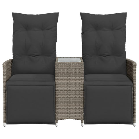 vidaXL Gartensofa 2-Sitzer Verstellbar mit Tisch Grau Poly Rattan