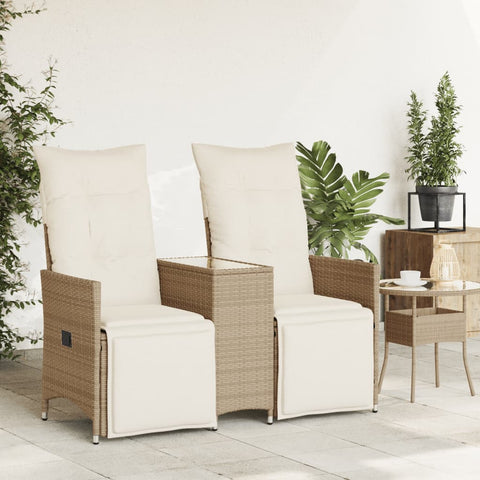 Gartensofa 2-Sitzer Verstellbar mit Tisch Beige Poly Rattan