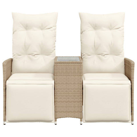 Gartensofa 2-Sitzer Verstellbar mit Tisch Beige Poly Rattan