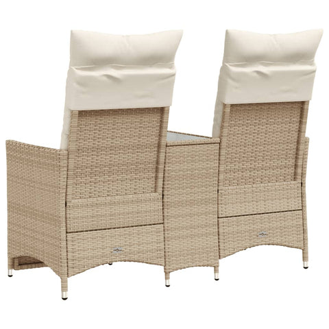 Gartensofa 2-Sitzer Verstellbar mit Tisch Beige Poly Rattan