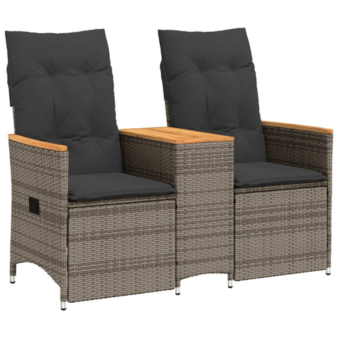 Gartensofa 2-Sitzer Verstellbar mit Tisch Grau Poly Rattan