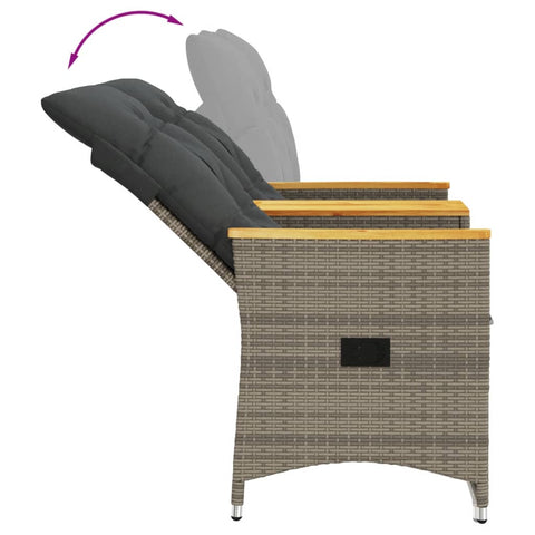 Gartensofa 2-Sitzer Verstellbar mit Tisch Grau Poly Rattan