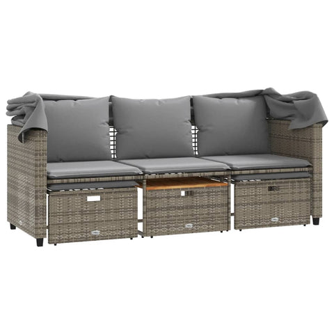 vidaXL Outdoor-Sofa 3-Sitzer mit Dach und Hockern Grau Poly Rattan