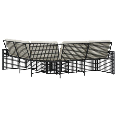 Gartensofa in L-Form mit Kissen und Fußbank Schwarz Poly Rattan