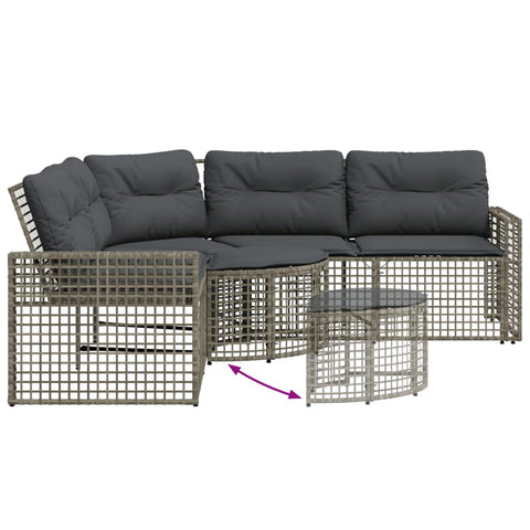 Gartensofa in L-Form mit Kissen und Fußbank Grau Poly Rattan