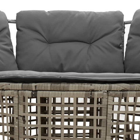 Gartensofa in L-Form mit Kissen und Fußbank Grau Poly Rattan