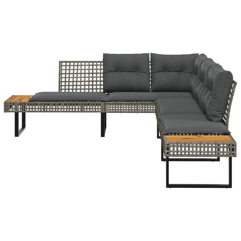 vidaXL Gartensofa in L-Form mit Kissen Grau Poly Rattan und Akazie