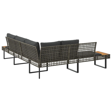 vidaXL Gartensofa in L-Form mit Kissen Grau Poly Rattan und Akazie