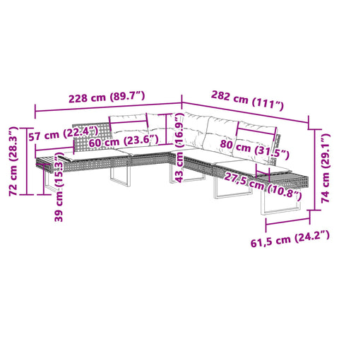 vidaXL Gartensofa in L-Form mit Kissen Grau Poly Rattan und Akazie