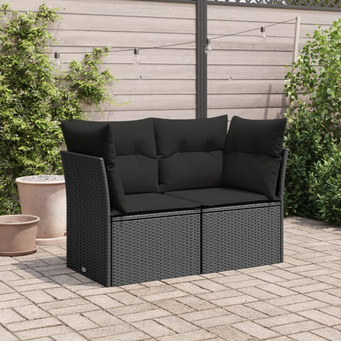 vidaXL Gartensofa mit Kissen 2-Sitzer Schwarz Poly Rattan