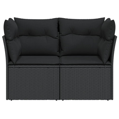 vidaXL Gartensofa mit Kissen 2-Sitzer Schwarz Poly Rattan