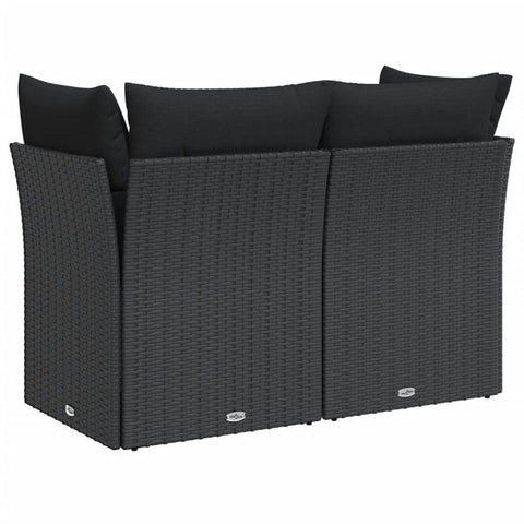 vidaXL Gartensofa mit Kissen 2-Sitzer Schwarz Poly Rattan