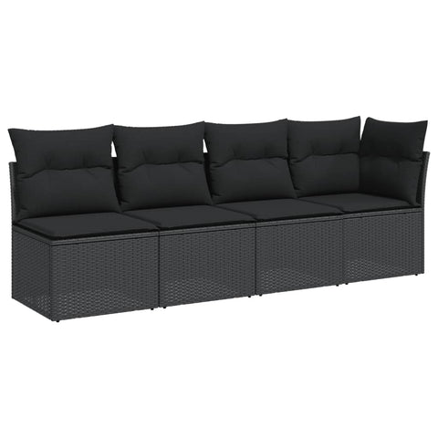 vidaXL Gartensofa mit Kissen 4-Sitzer Schwarz Poly Rattan