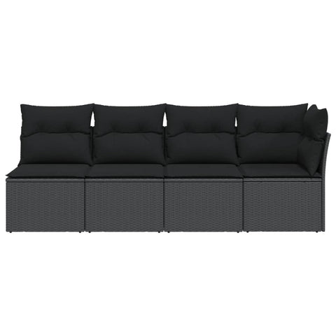 vidaXL Gartensofa mit Kissen 4-Sitzer Schwarz Poly Rattan