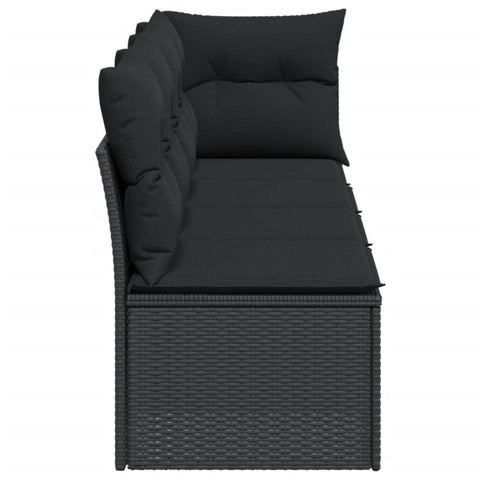 vidaXL Gartensofa mit Kissen 4-Sitzer Schwarz Poly Rattan