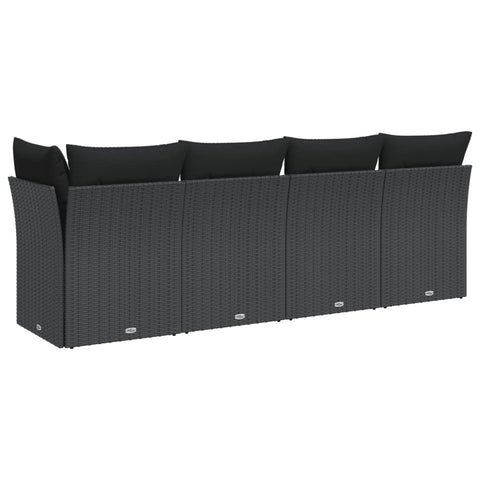 vidaXL Gartensofa mit Kissen 4-Sitzer Schwarz Poly Rattan