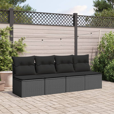 vidaXL Gartensofa mit Kissen 4-Sitzer Schwarz Poly Rattan