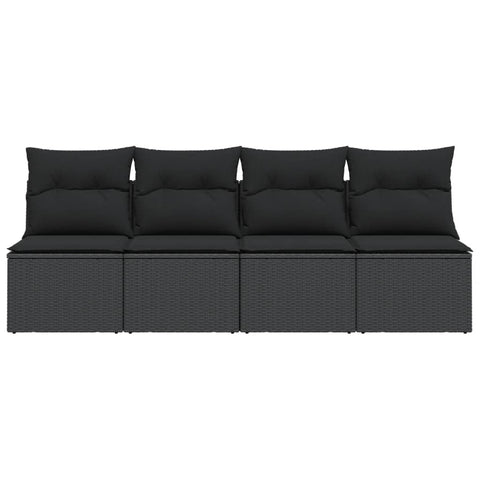 vidaXL Gartensofa mit Kissen 4-Sitzer Schwarz Poly Rattan