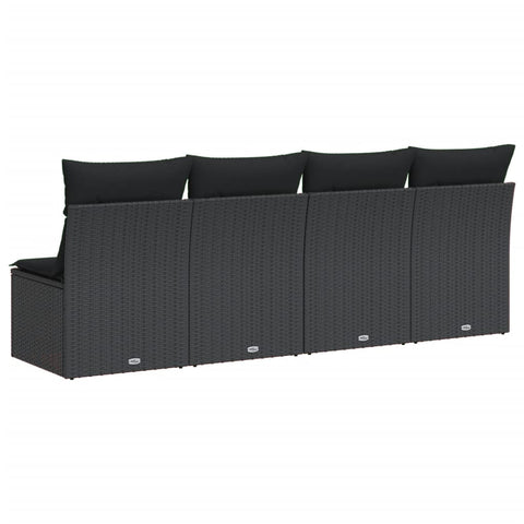 vidaXL Gartensofa mit Kissen 4-Sitzer Schwarz Poly Rattan