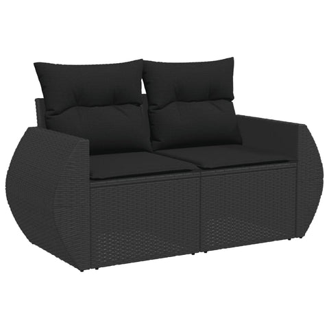 vidaXL Gartensofa mit Kissen 2-Sitzer Schwarz Poly Rattan