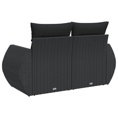 vidaXL Gartensofa mit Kissen 2-Sitzer Schwarz Poly Rattan