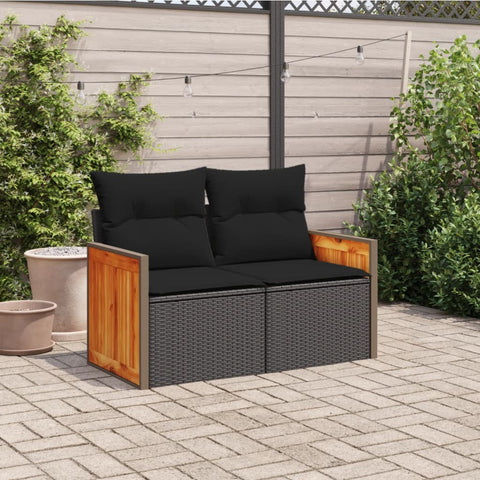 vidaXL Gartensofa mit Kissen 2-Sitzer Schwarz Poly Rattan