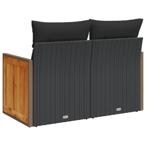 vidaXL Gartensofa mit Kissen 2-Sitzer Schwarz Poly Rattan