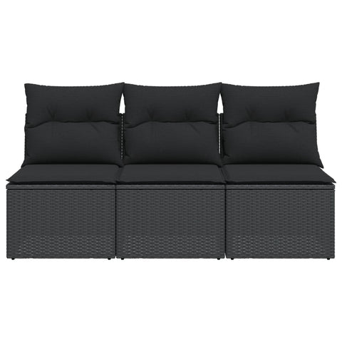 Gartensofa mit Kissen 3-Sitzer Schwarz Poly Rattan