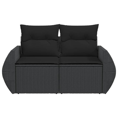 vidaXL Gartensofa mit Kissen 2-Sitzer Schwarz Poly Rattan