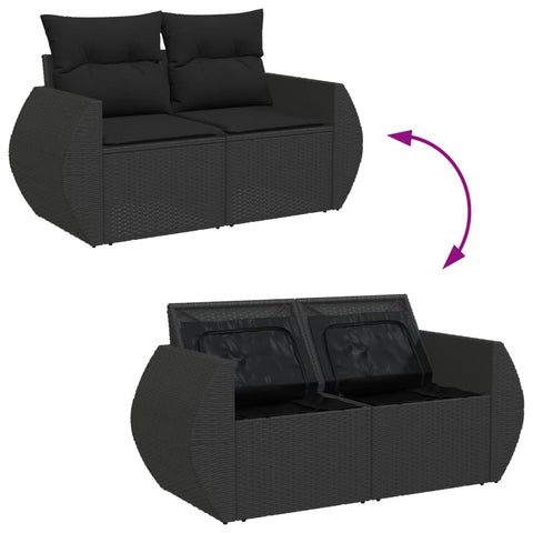 vidaXL Gartensofa mit Kissen 2-Sitzer Schwarz Poly Rattan