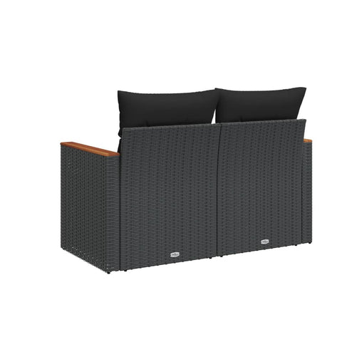 vidaXL Gartensofa mit Kissen 2-Sitzer Schwarz Poly Rattan