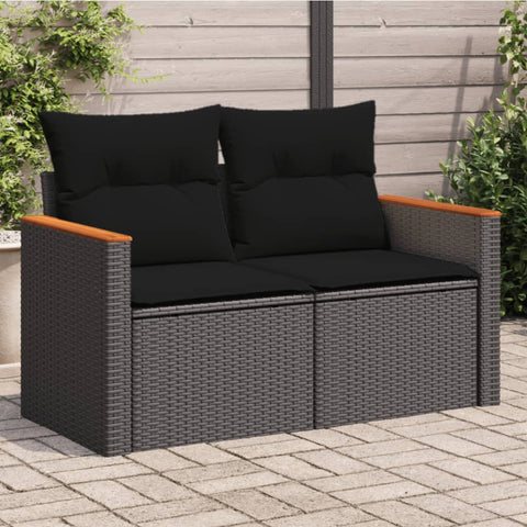 vidaXL Gartensofa mit Kissen 2-Sitzer Schwarz Poly Rattan