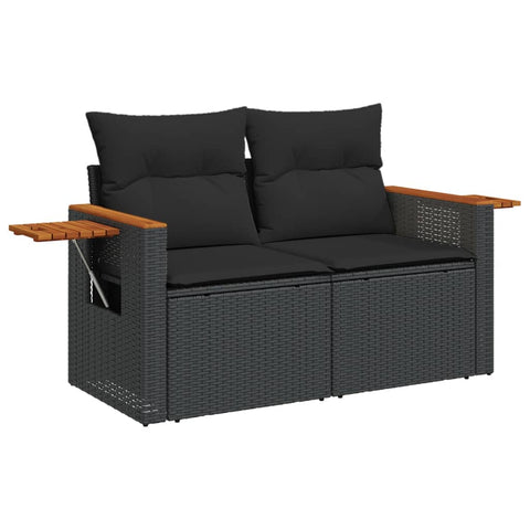 vidaXL Gartensofa mit Kissen 2-Sitzer Schwarz Poly Rattan