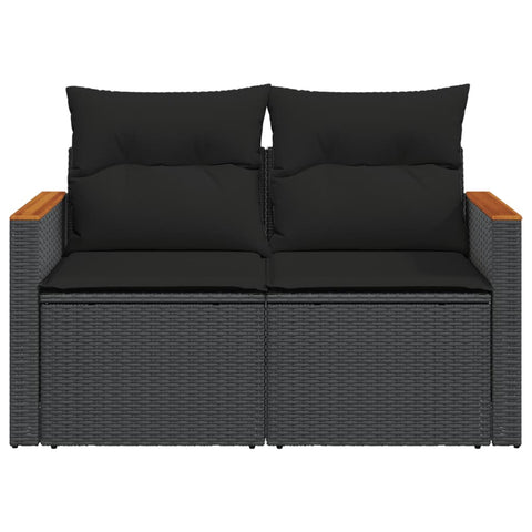 vidaXL Gartensofa mit Kissen 2-Sitzer Schwarz Poly Rattan