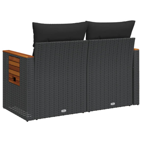 vidaXL Gartensofa mit Kissen 2-Sitzer Schwarz Poly Rattan