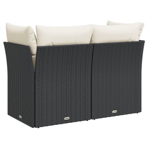 vidaXL Gartensofa mit Kissen 2-Sitzer Schwarz Poly Rattan