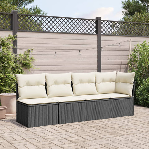 vidaXL Gartensofa mit Kissen 4-Sitzer Schwarz Poly Rattan