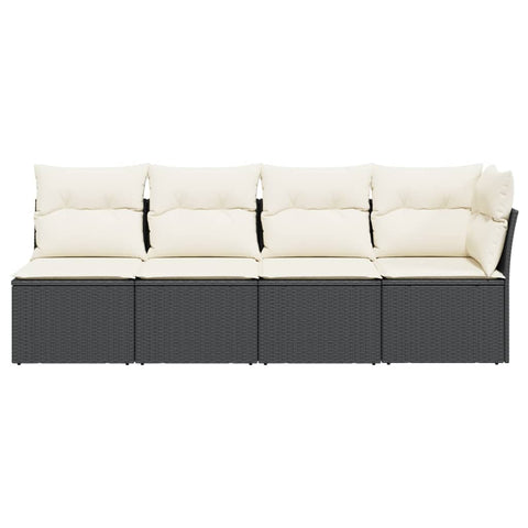 vidaXL Gartensofa mit Kissen 4-Sitzer Schwarz Poly Rattan