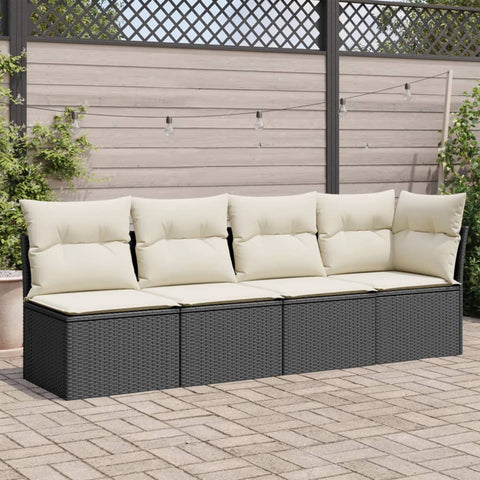 vidaXL Gartensofa mit Kissen 4-Sitzer Schwarz Poly Rattan