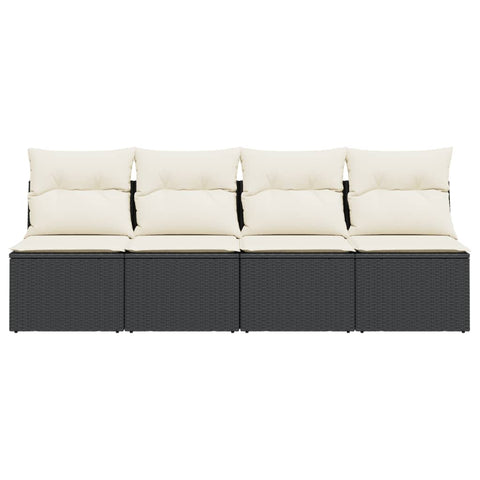 vidaXL Gartensofa mit Kissen 4-Sitzer Schwarz Poly Rattan