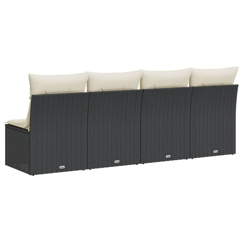 vidaXL Gartensofa mit Kissen 4-Sitzer Schwarz Poly Rattan