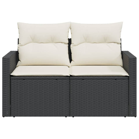 vidaXL Gartensofa mit Kissen 2-Sitzer Schwarz Poly Rattan