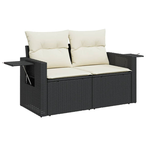 vidaXL Gartensofa mit Kissen 2-Sitzer Schwarz Poly Rattan