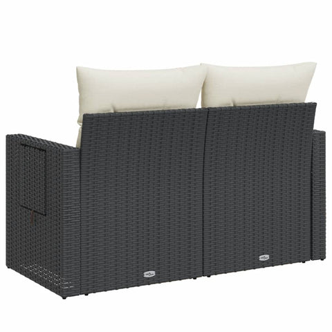 vidaXL Gartensofa mit Kissen 2-Sitzer Schwarz Poly Rattan