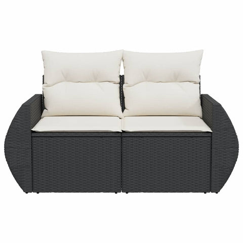 vidaXL Gartensofa mit Kissen 2-Sitzer Schwarz Poly Rattan