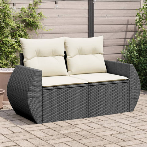 vidaXL Gartensofa mit Kissen 2-Sitzer Schwarz Poly Rattan