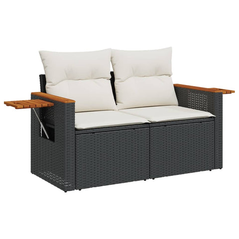 vidaXL Gartensofa mit Kissen 2-Sitzer Schwarz Poly Rattan