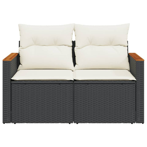 vidaXL Gartensofa mit Kissen 2-Sitzer Schwarz Poly Rattan