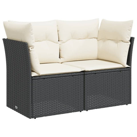 vidaXL Gartensofa mit Kissen 2-Sitzer Schwarz Poly Rattan